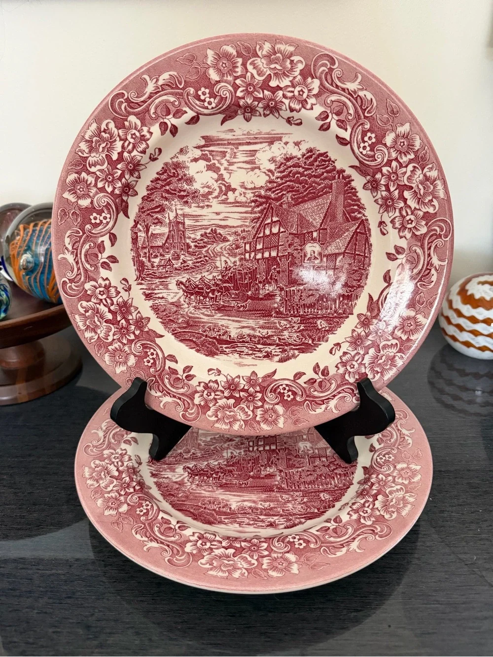 Stafford Pink Transferware 2 Dinner Plate with Floral Border